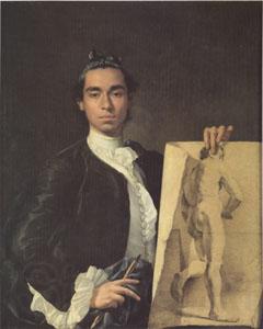 Melendez, Luis Eugenio Portrait of the Artist Holding a Life Study (mk05) Norge oil painting art